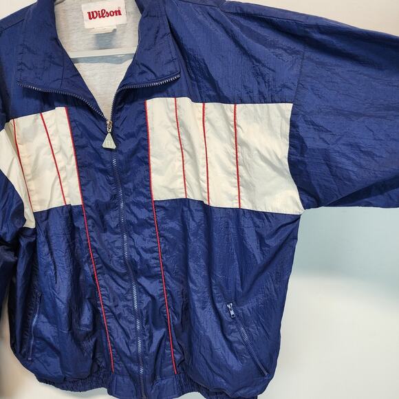 Vintage Wilson Tracksuit Jacket Mens XL Blue White Warmup Classic Fit Retro - Picture 4 of 14